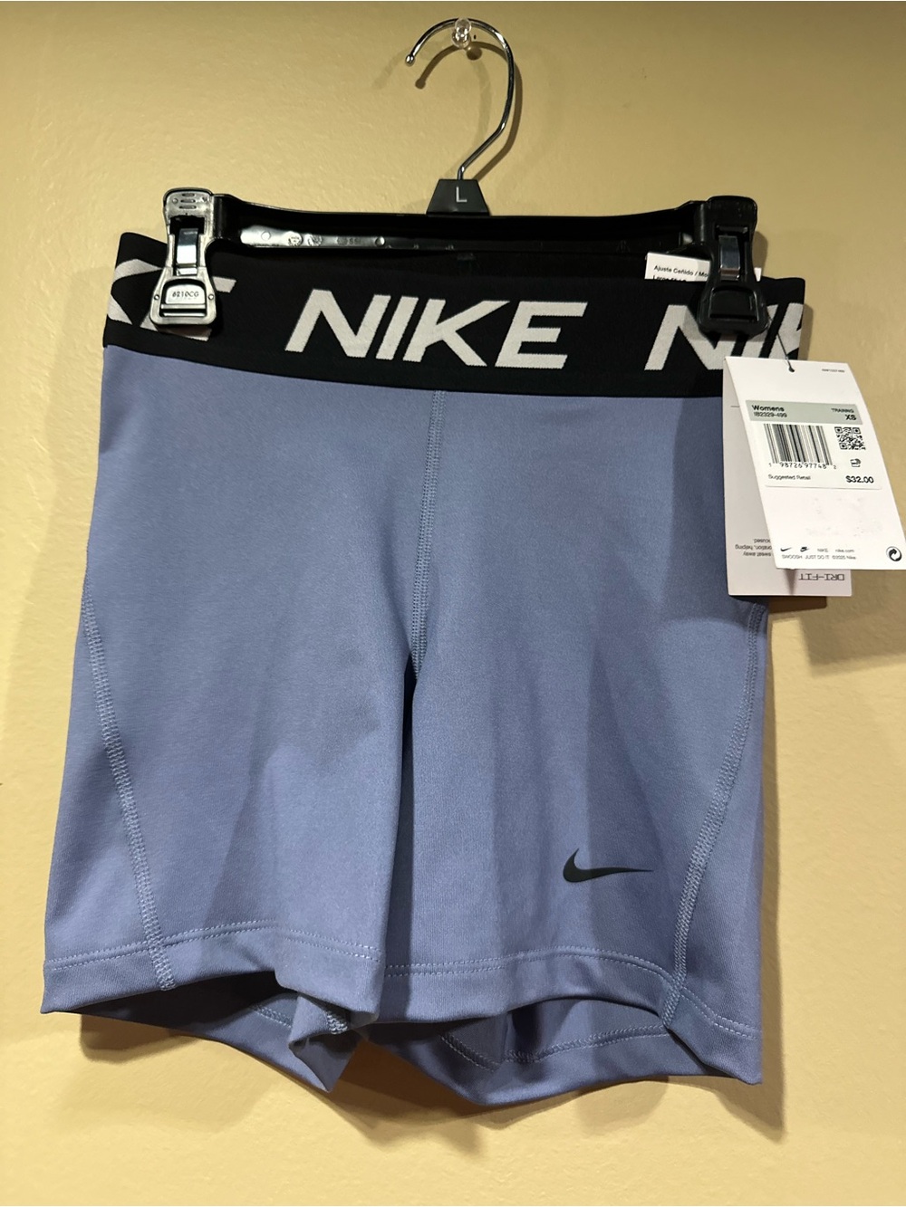 Nike Women's Light Blue Bike Shorts with Black Logo Waistband